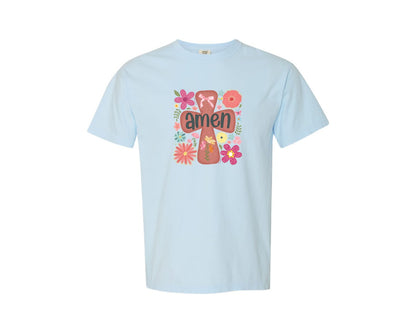 brand:Comfort Colors|color:Chambray|Boho Floral Amen Christian Graphic T-Shirt