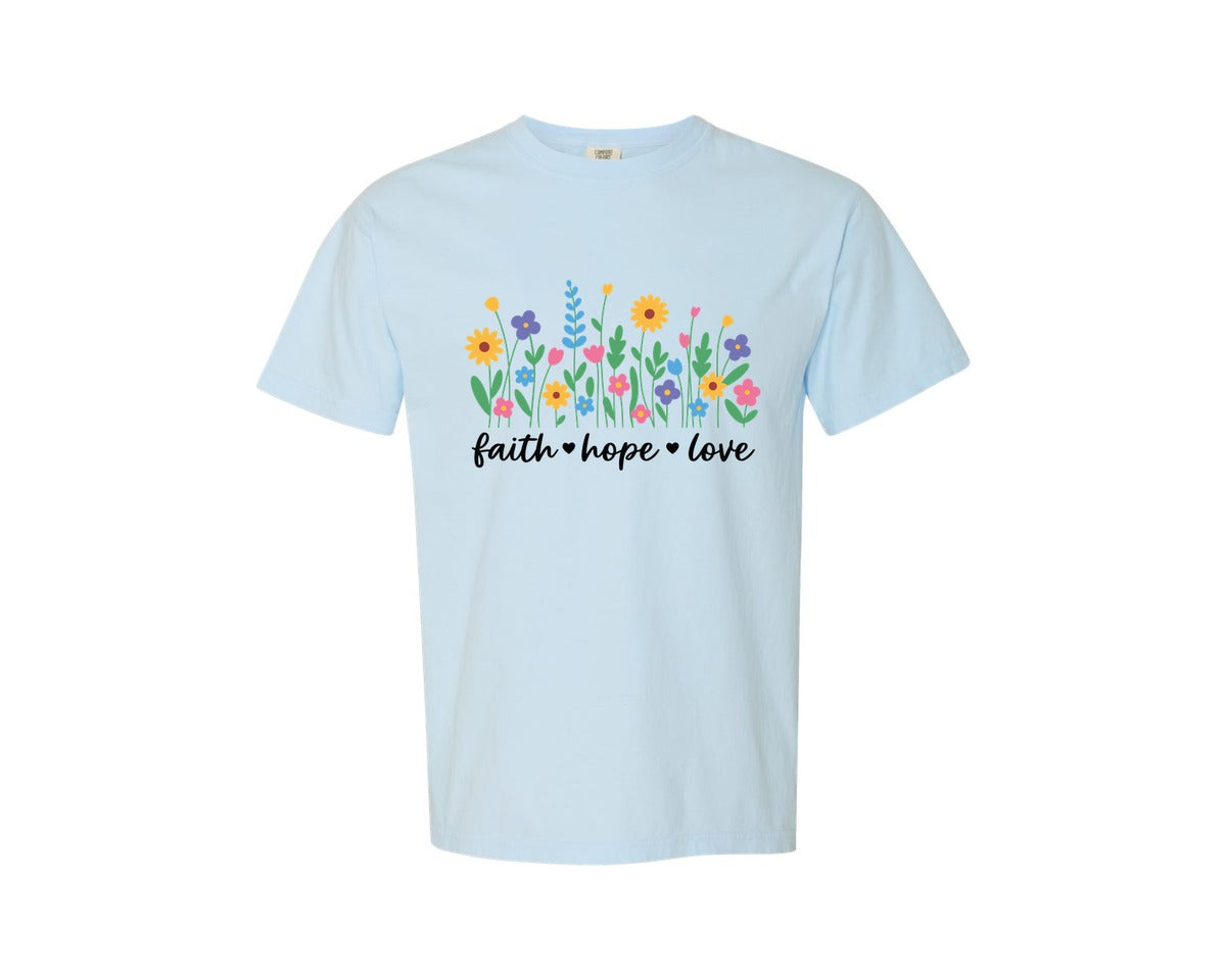 brand:Comfort Colors|color:Chambray|Faith Hope Love Design 23 Graphic T-Shirt
