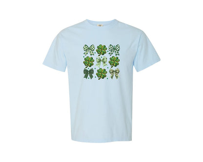 brand:Comfort Colors|color:Chambray|Coquette Patricks Day Bow Green Day Graphic T-Shirt