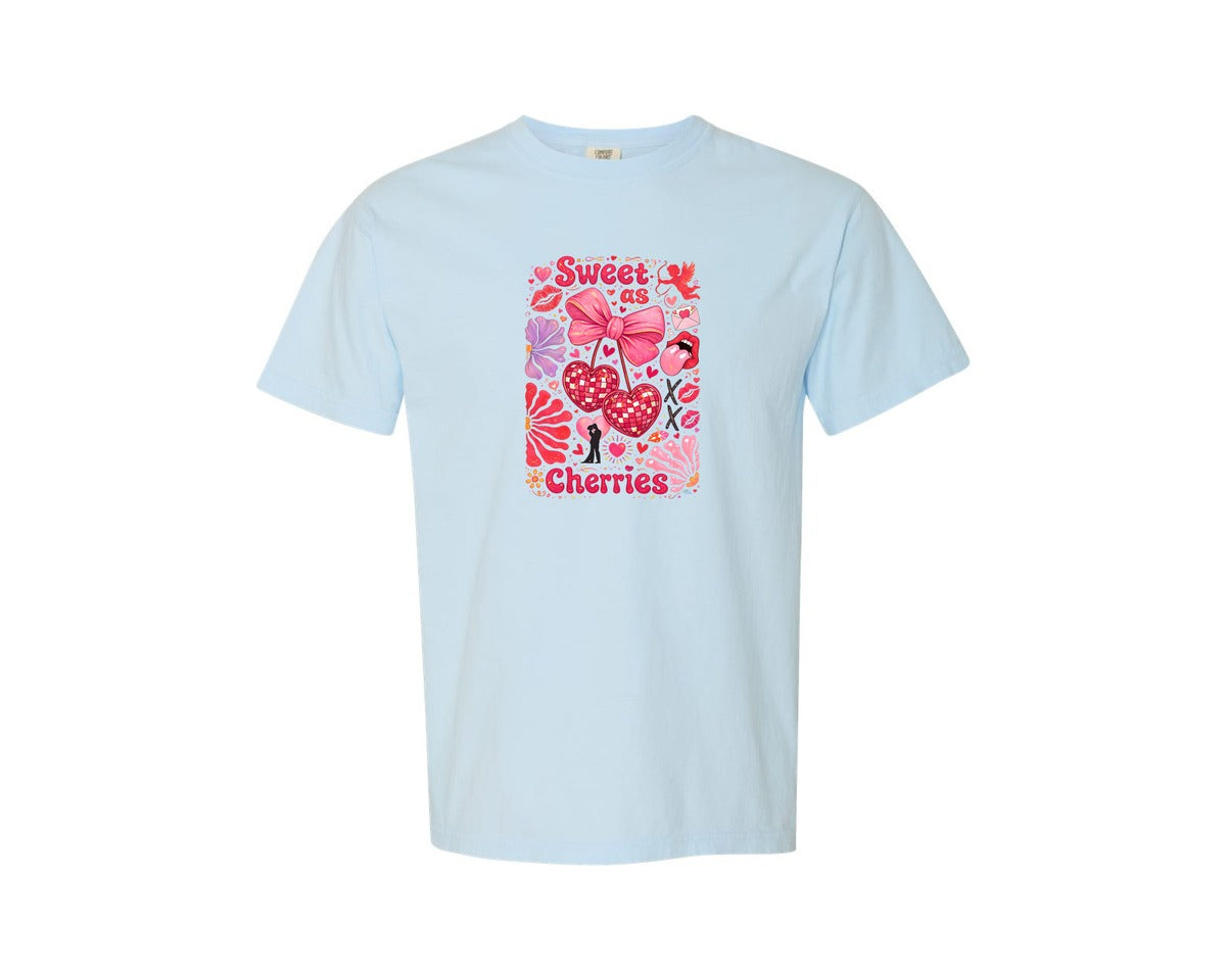 brand:Comfort Colors|color:Chambray|Sweet As Cherries Cute Cherry Love Graphic T-Shirt