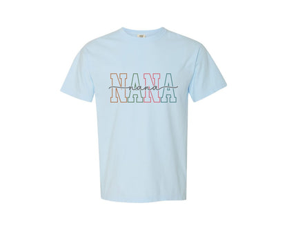 brand:Comfort Colors|color:Chambray|Nana Nana Grandma Varsity Design Graphic T-Shirt