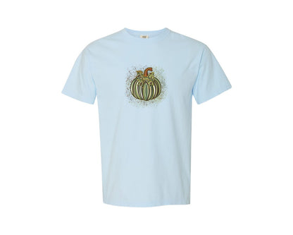 brand:Comfort Colors|color:Chambray|Preppy Fall Camo Pumpkin Graphic T-Shirt