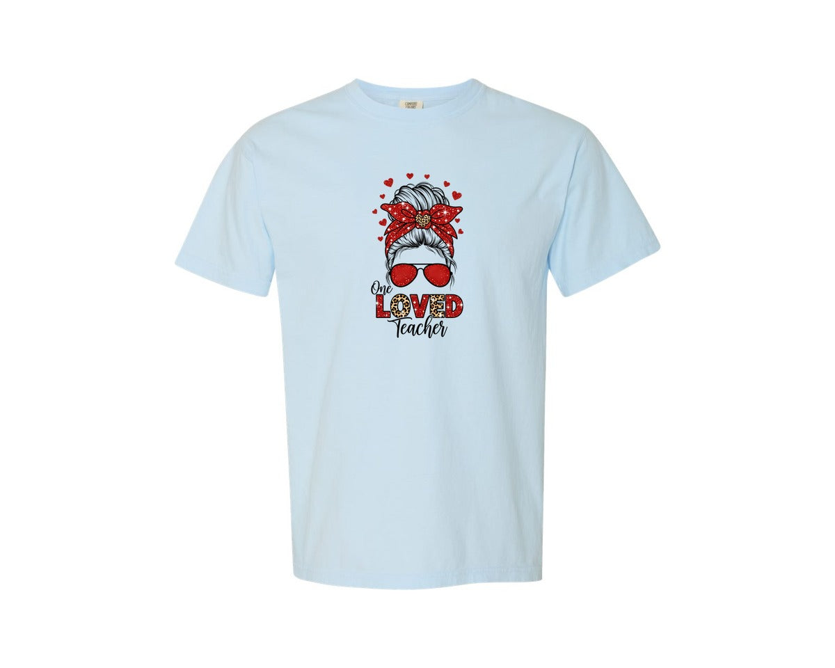 brand:Comfort Colors|color:Chambray|One Loved Teacher Valentine 4 Graphic T-Shirt