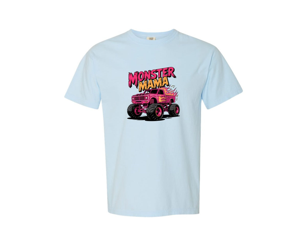 brand:Comfort Colors|color:Chambray|Monster Truck Mama Mom Mothers Day Graphic T-Shirt