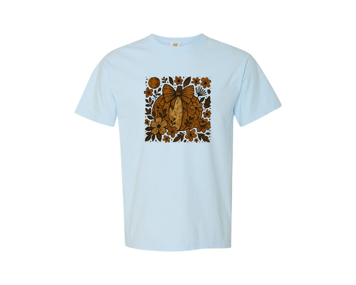 brand:Comfort Colors|color:Chambray|Pumpkin Boho Floral Fall Fall Graphic T-Shirt