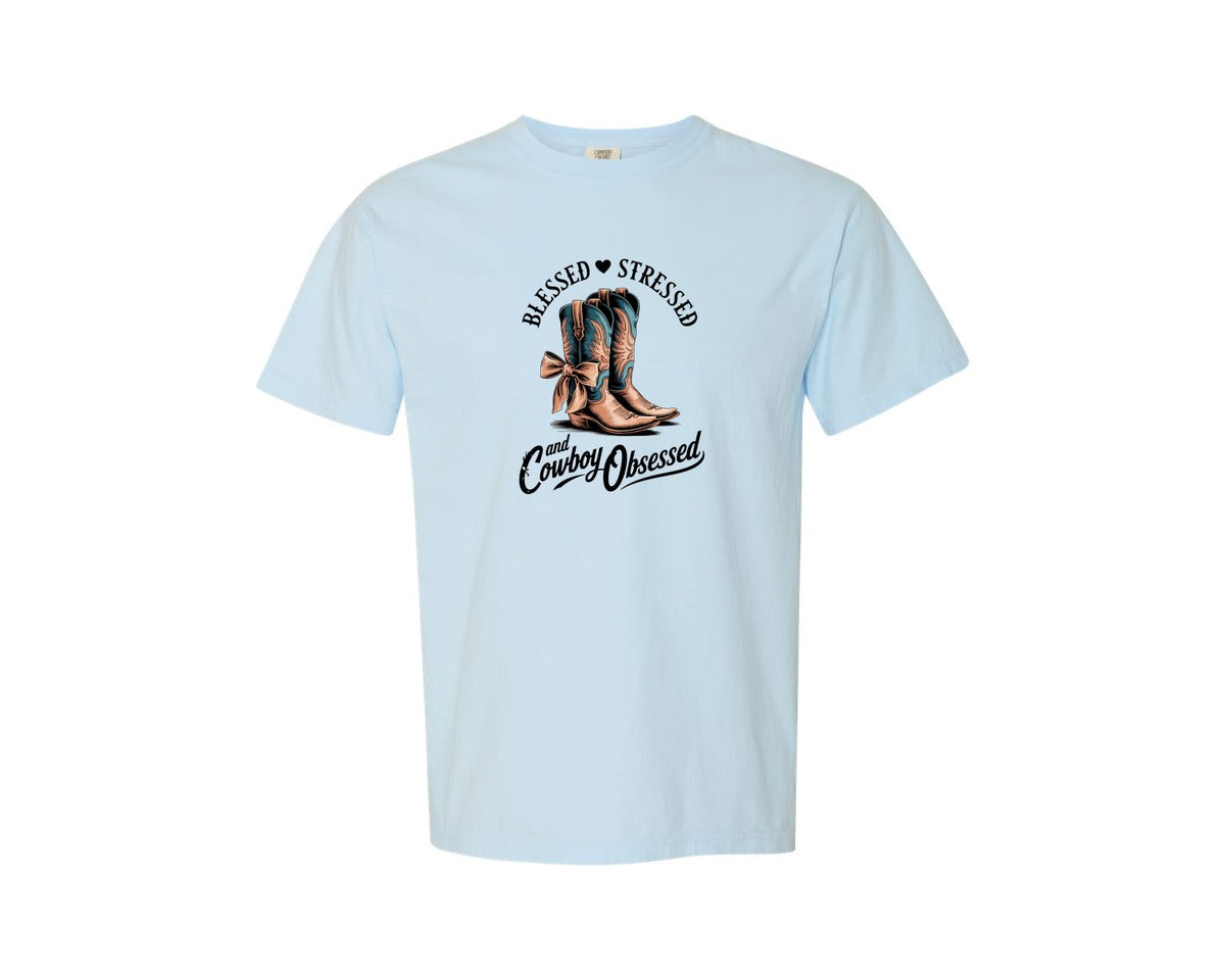 brand:Comfort Colors|color:Chambray|Blessed Stressed Mom Western Mothers Day 3 Graphic T-Shirt