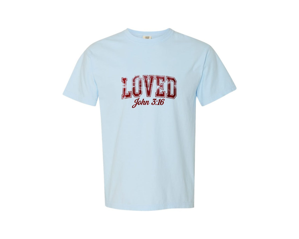 brand:Comfort Colors|color:Chambray|Christian Valentine Loved John 316 D 2 Graphic T-Shirt