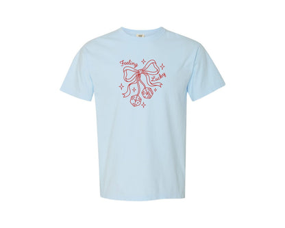 brand:Comfort Colors|color:Chambray|Feeling Lucky Dice Bow Valentine Day Graphic T-Shirt