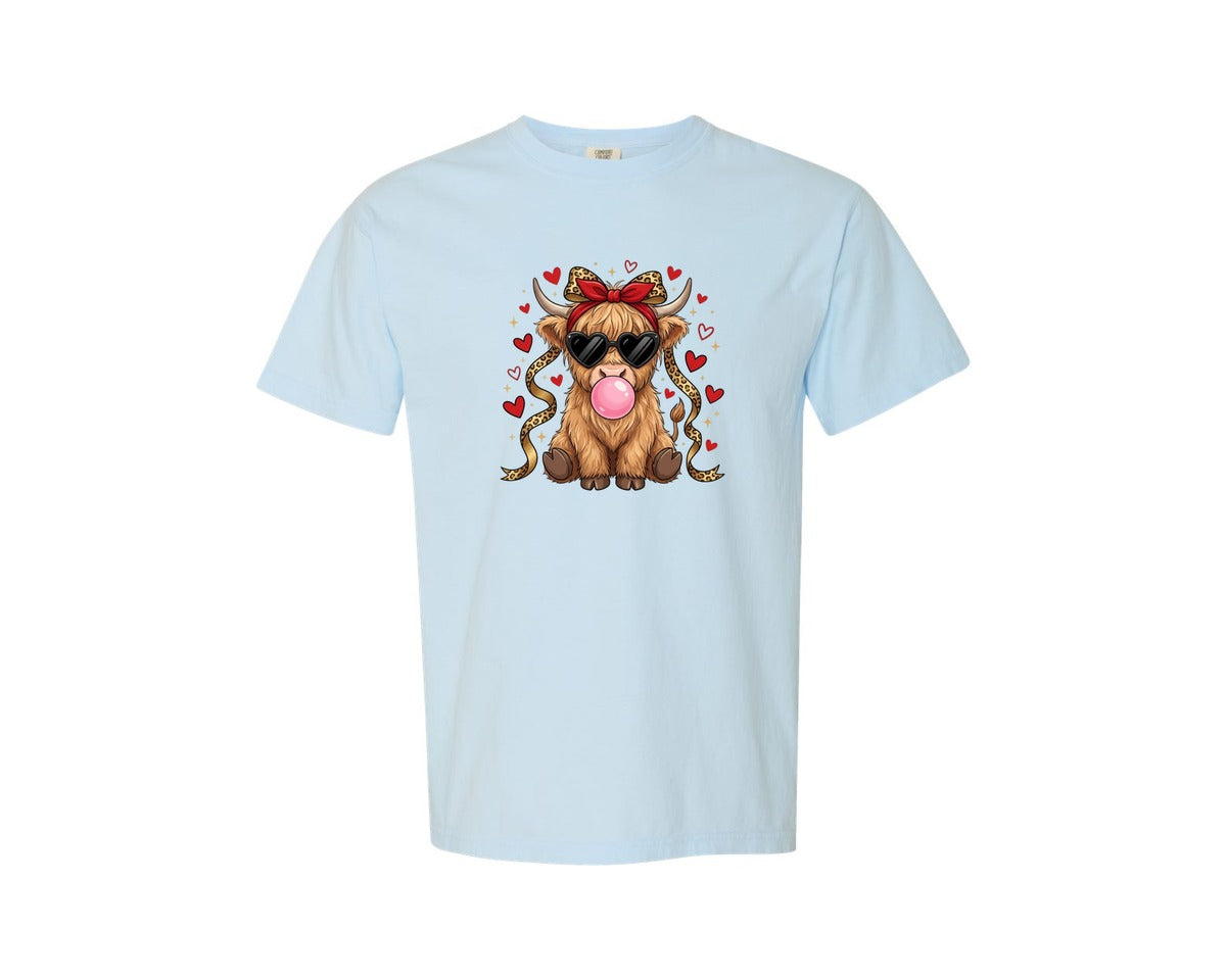 brand:Comfort Colors|color:Chambray|Coquette Valentine Highland Cow 2 Graphic T-Shirt