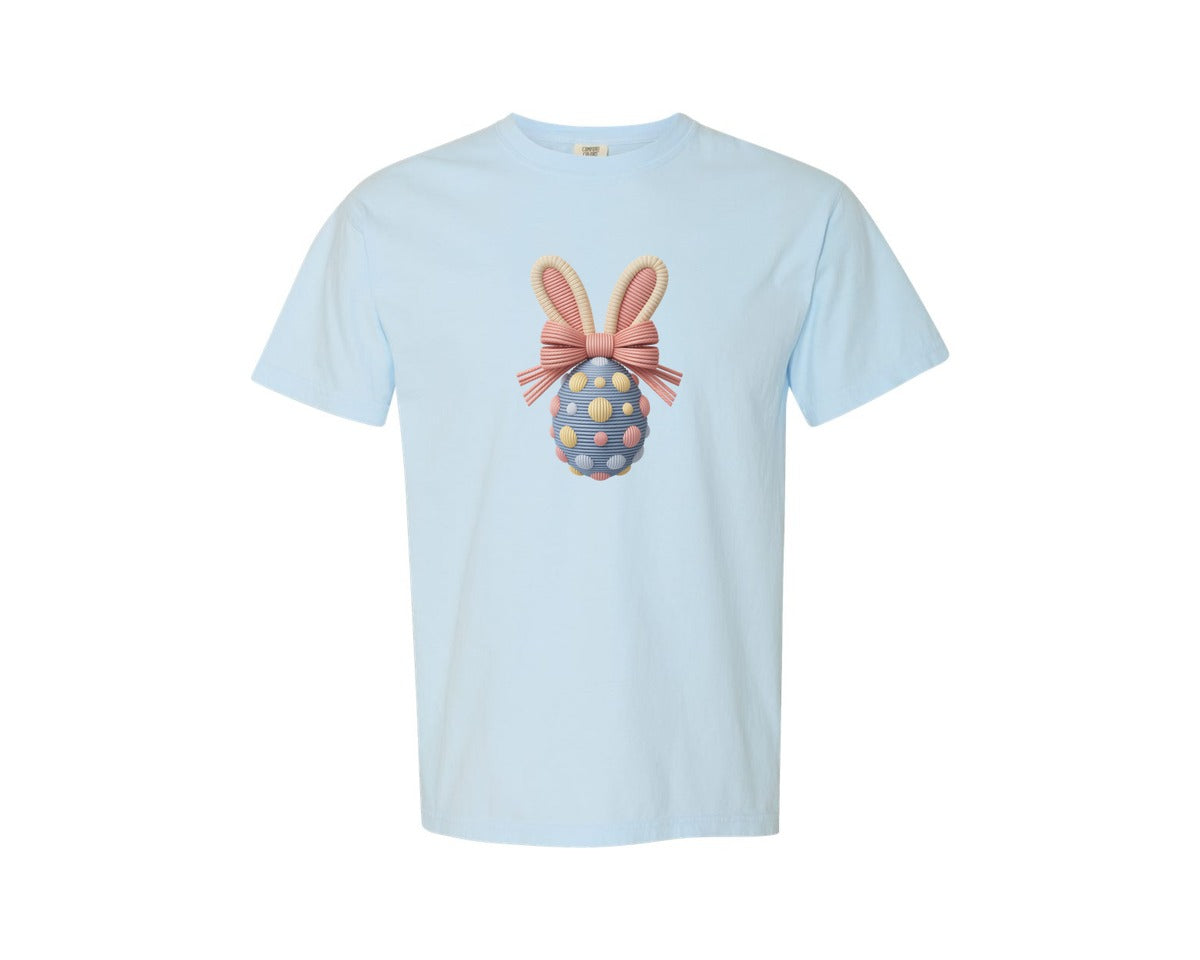 brand:Comfort Colors|color:Chambray|Yarn Crochet Easter Bunny Egg Graphic T-Shirt
