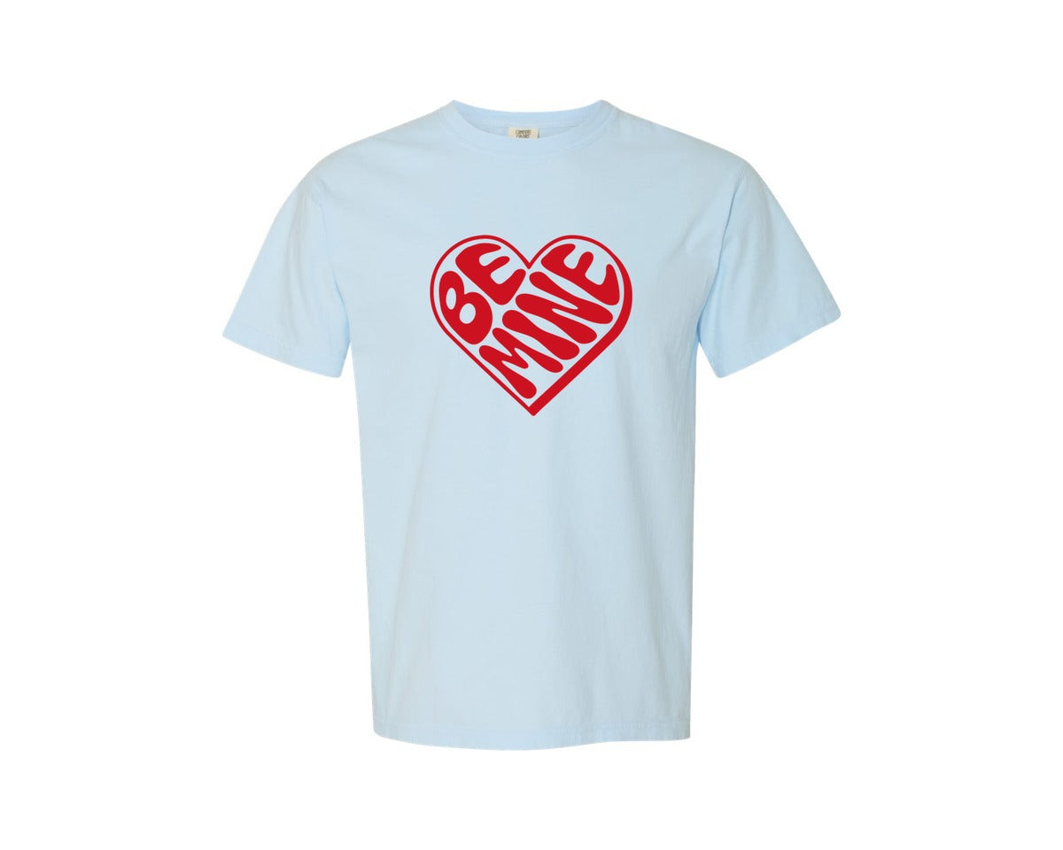 brand:Comfort Colors|color:Chambray|Be Mine Heart Valentines Day Graphic T-Shirt