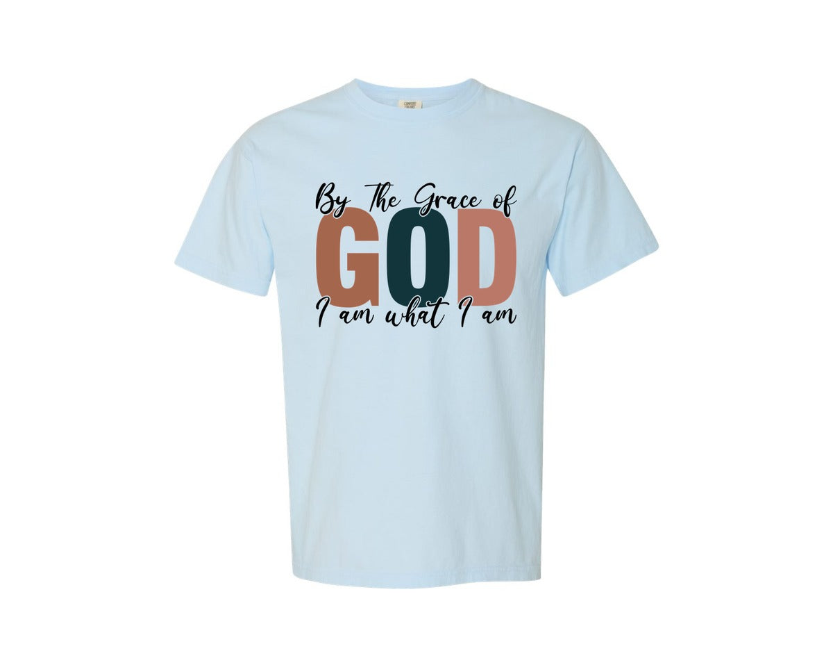 brand:Comfort Colors|color:Chambray|By The Grace Of God Christian Design Graphic T-Shirt