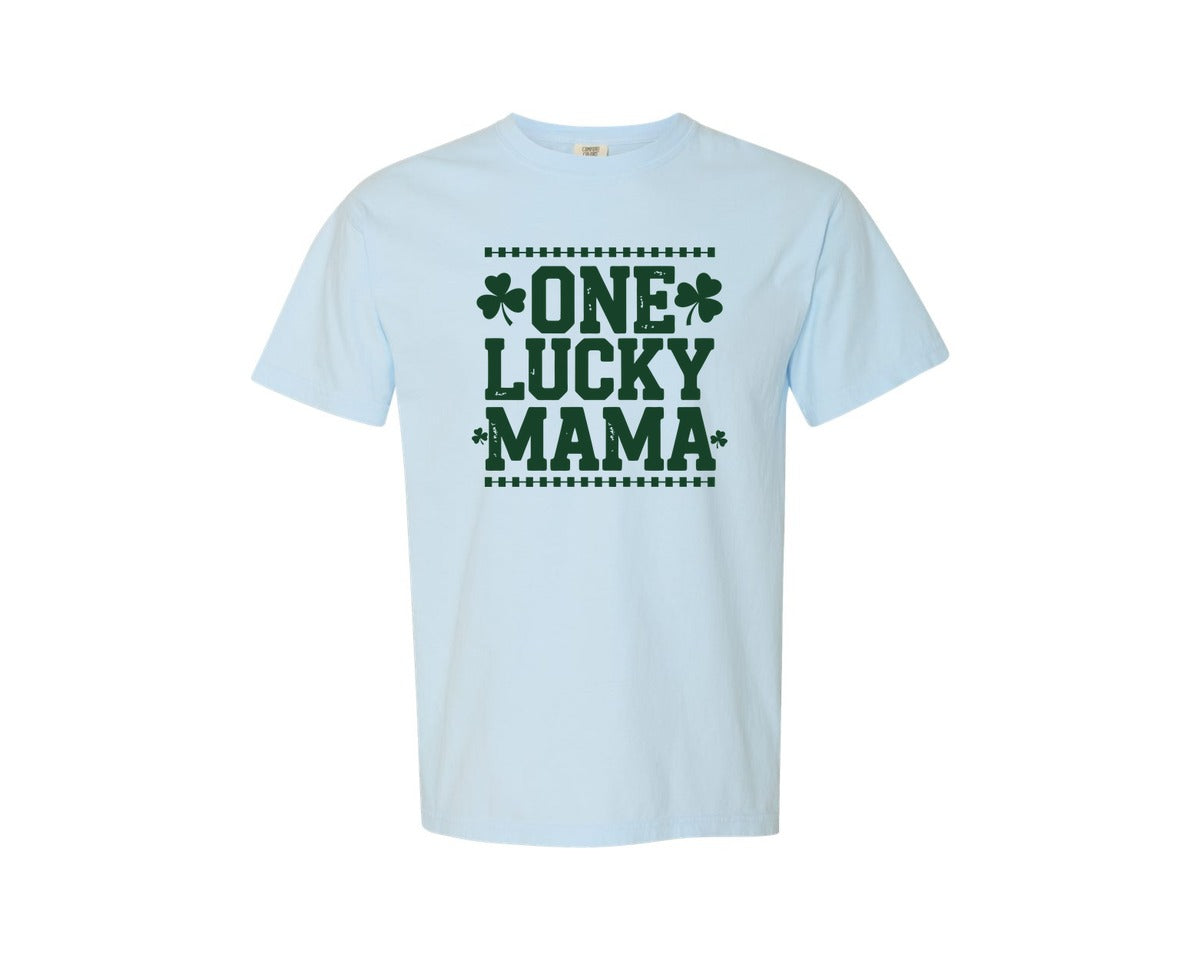 brand:Comfort Colors|color:Chambray|One Lucky Mama Design 40 Graphic T-Shirt