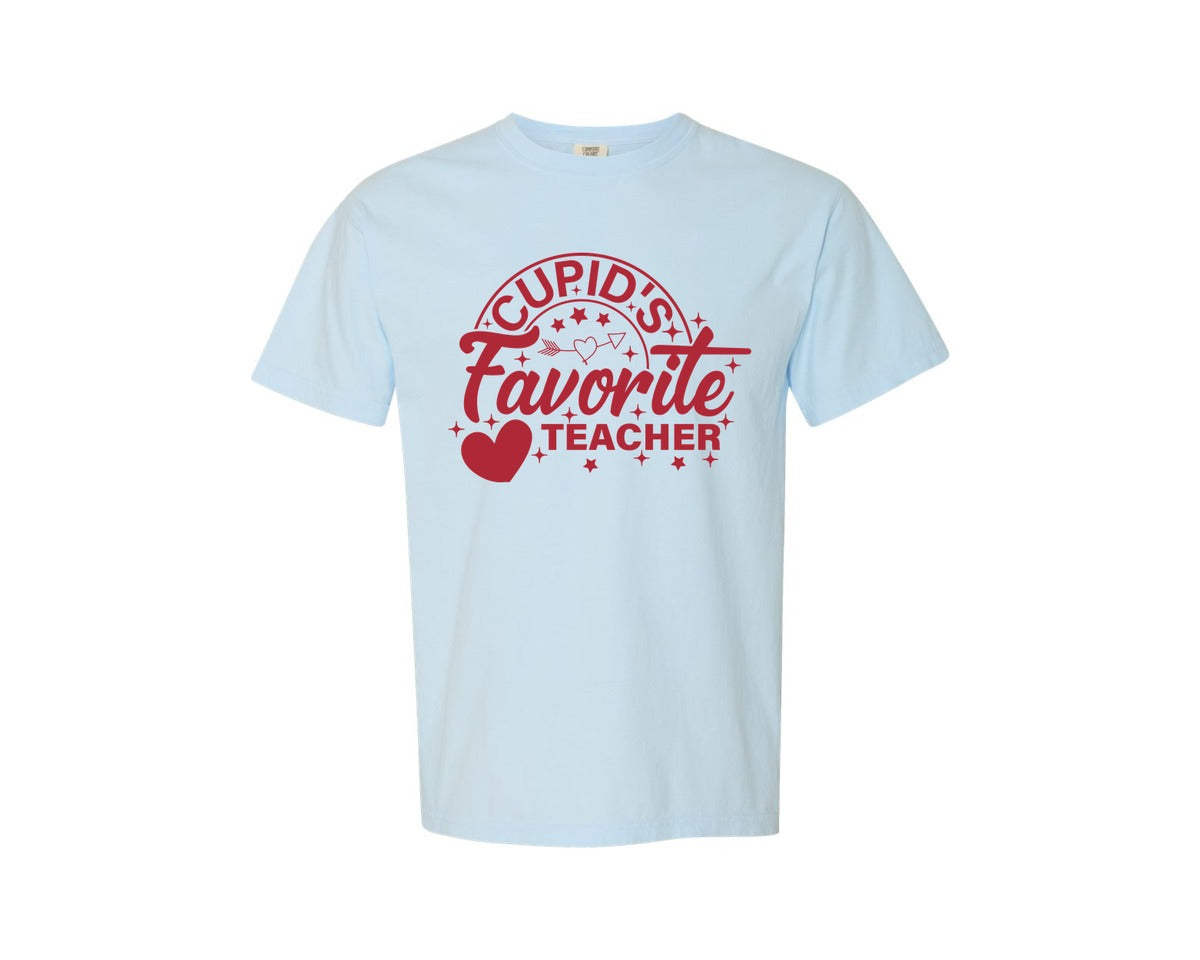brand:Comfort Colors|color:Chambray|Cupids Favorite Teacher Valentine 5 Graphic T-Shirt