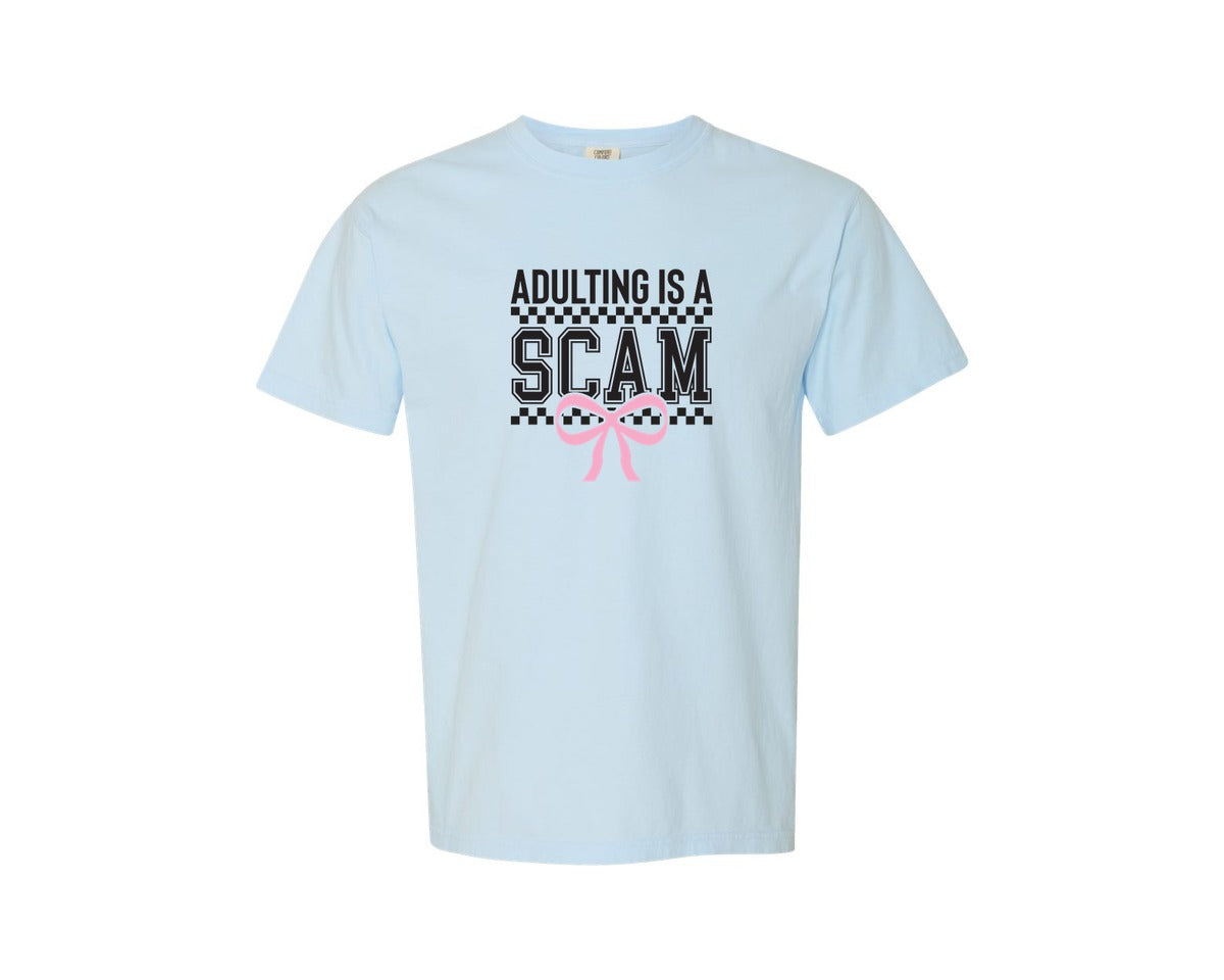 brand:Comfort Colors|color:Chambray|Adulting Is A Scam Sarcastic 3 Graphic T-Shirt