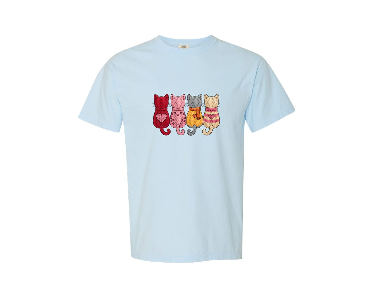 brand:Comfort Colors|color:Chambray|Cats Valentine Sweaters Funny Cats Graphic T-Shirt