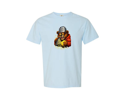 brand:Comfort Colors|color:Chambray|Retro Bear With Cheese Grater Hat And Graphic T-Shirt