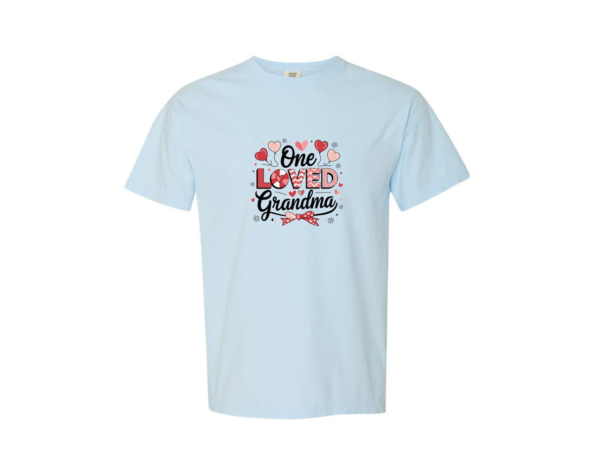 brand:Comfort Colors|color:Chambray|One Loved Grandma Valentine Coquette Bow 2 Graphic T-Shirt