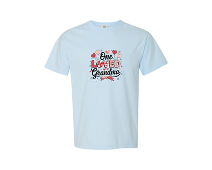 brand:Comfort Colors|color:Chambray|One Loved Grandma Valentine Coquette Bow 2 Graphic T-Shirt