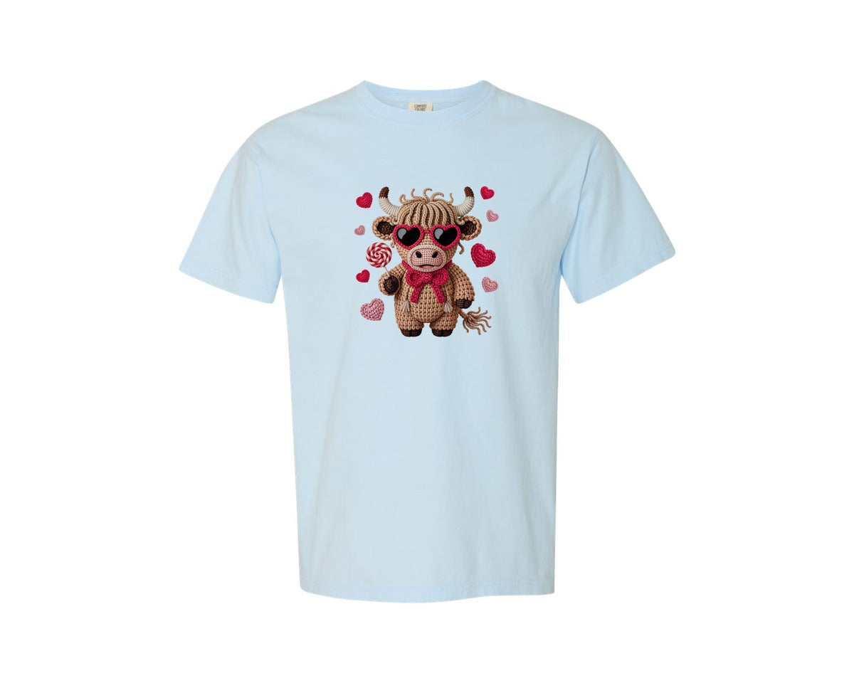 brand:Comfort Colors|color:Chambray|Sassy Highland Cow Valentines Day Shirt Graphic T-Shirt