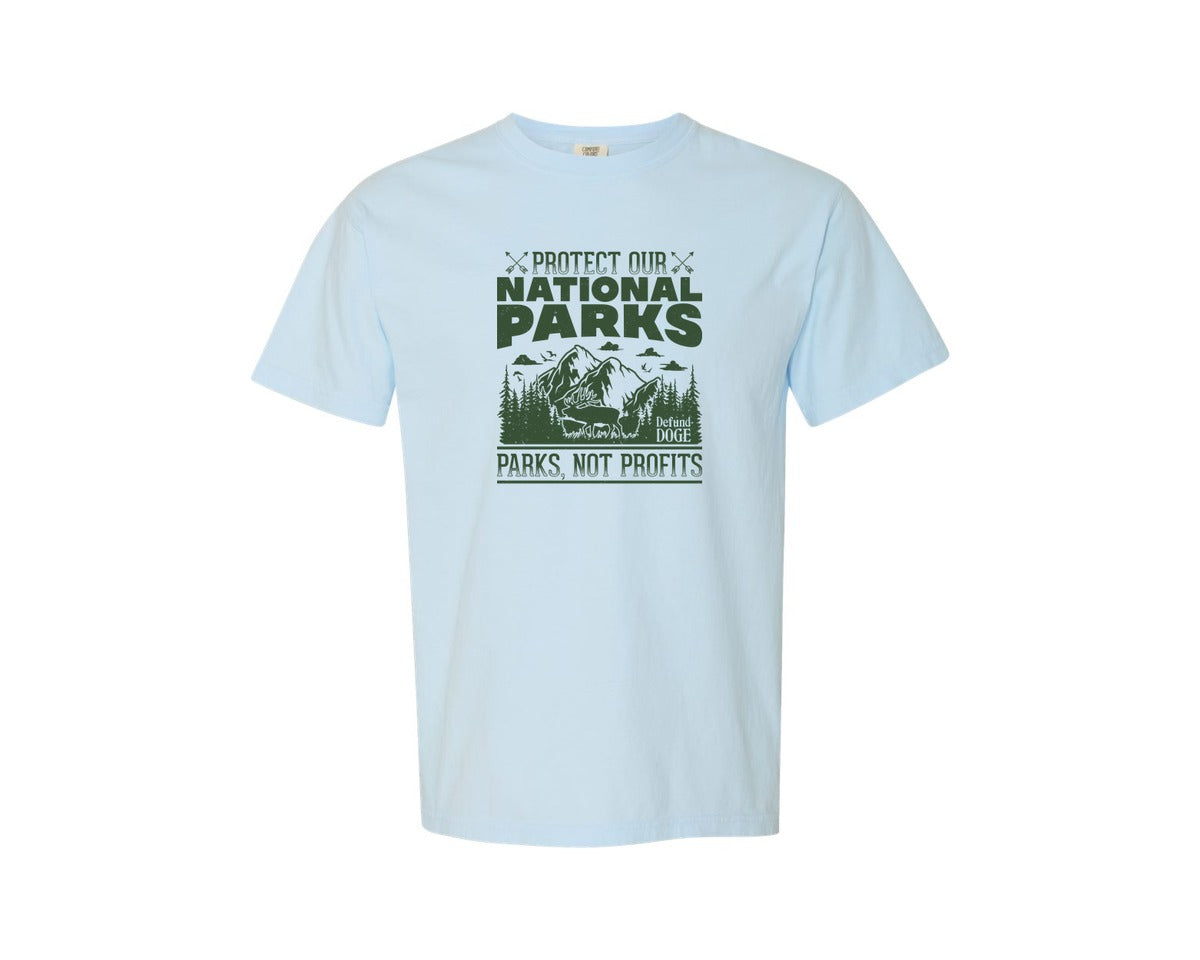 brand:Comfort Colors|color:Chambray|Protect Our National Parks Defund Doge 2 Graphic T-Shirt
