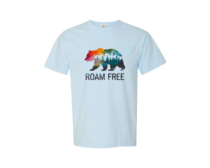 brand:Comfort Colors|color:Chambray|Roam Free Bear Forest Hiking Graphic T-Shirt