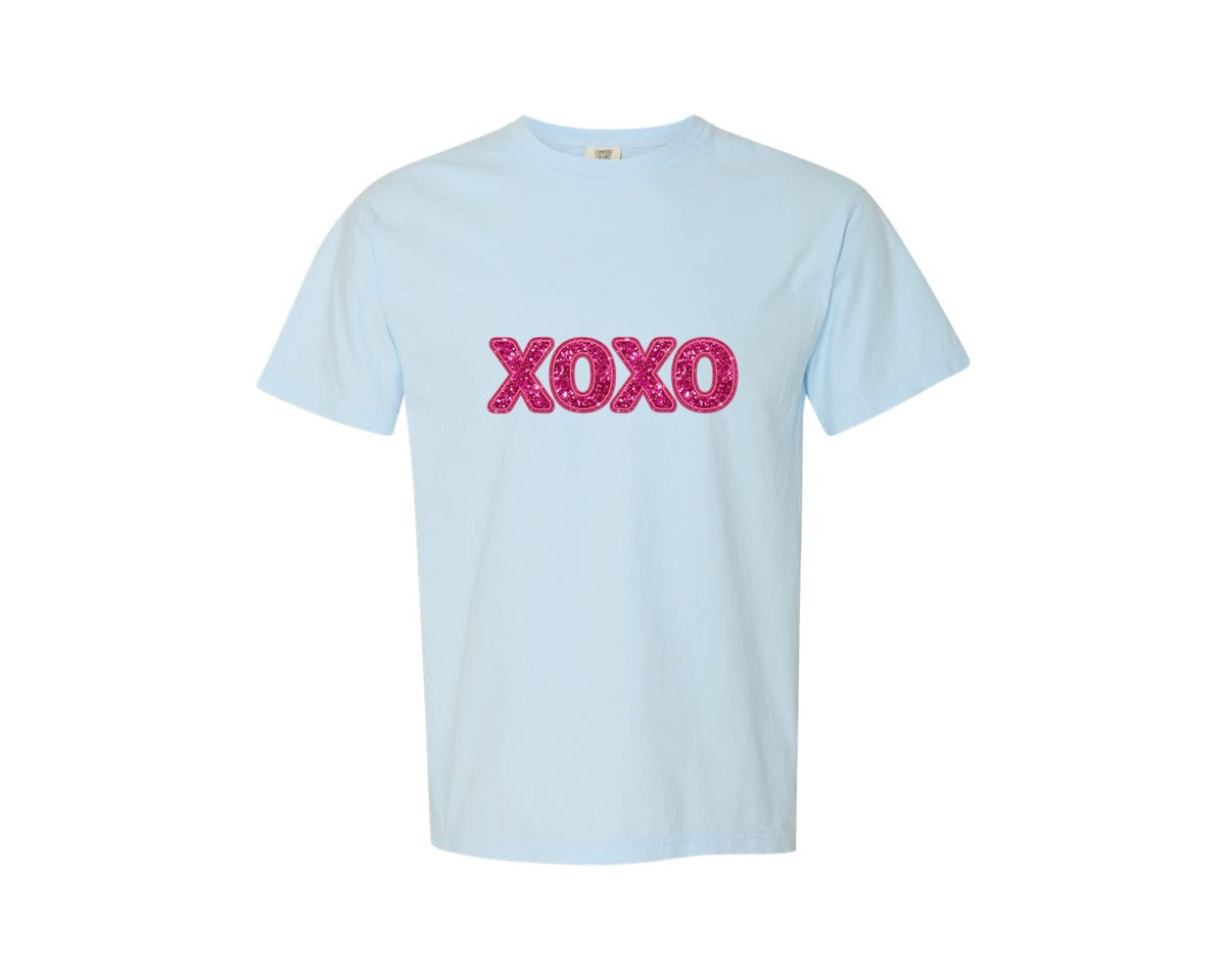brand:Comfort Colors|color:Chambray|Faux Embroidery Pink Xoxo 2 Graphic T-Shirt