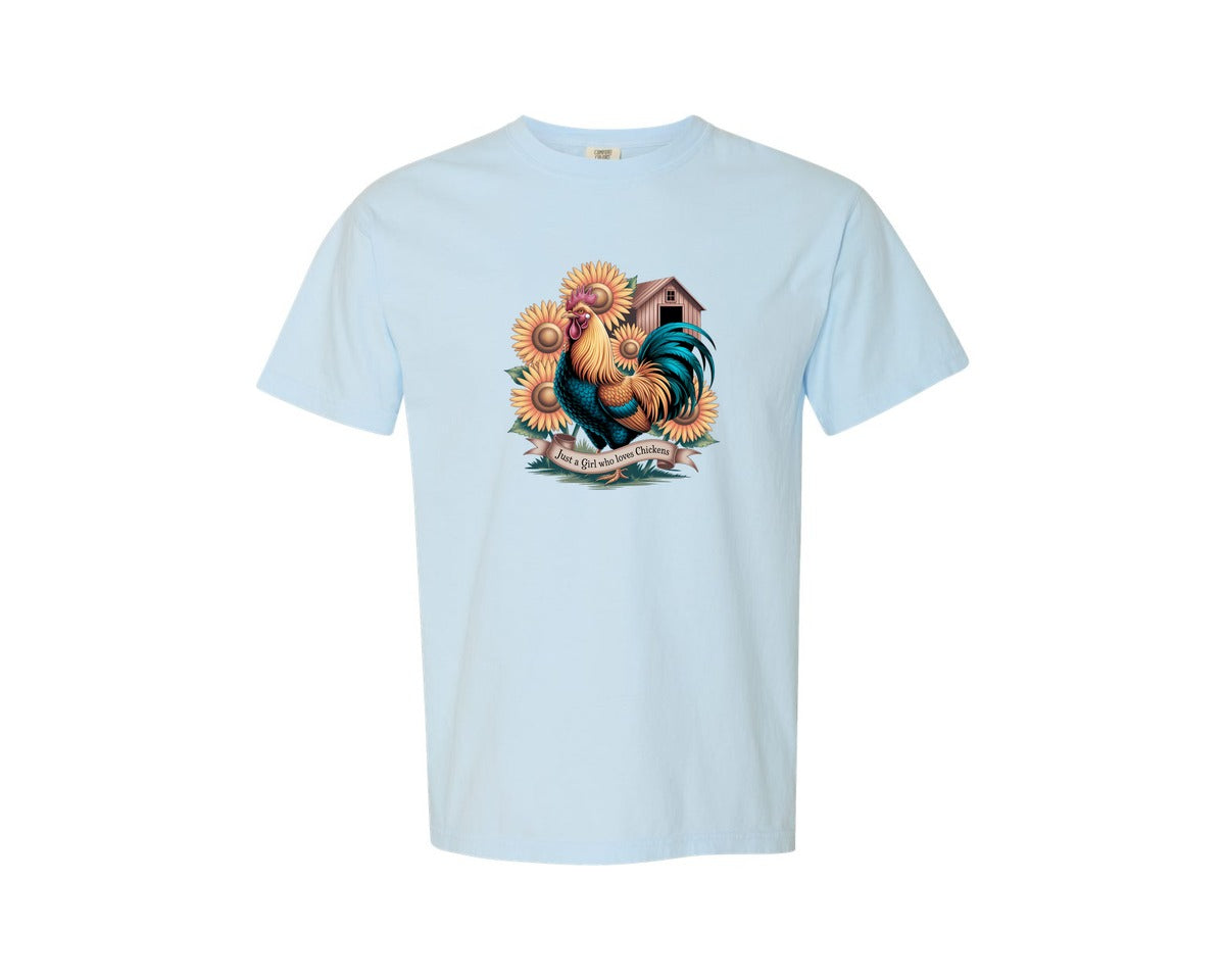 brand:Comfort Colors|color:Chambray|Just A Girl Who Loves Chickens 10 Graphic T-Shirt