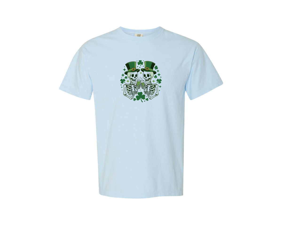 brand:Comfort Colors|color:Chambray|St Patrick Skeleton Cheers Irish Graphic T-Shirt