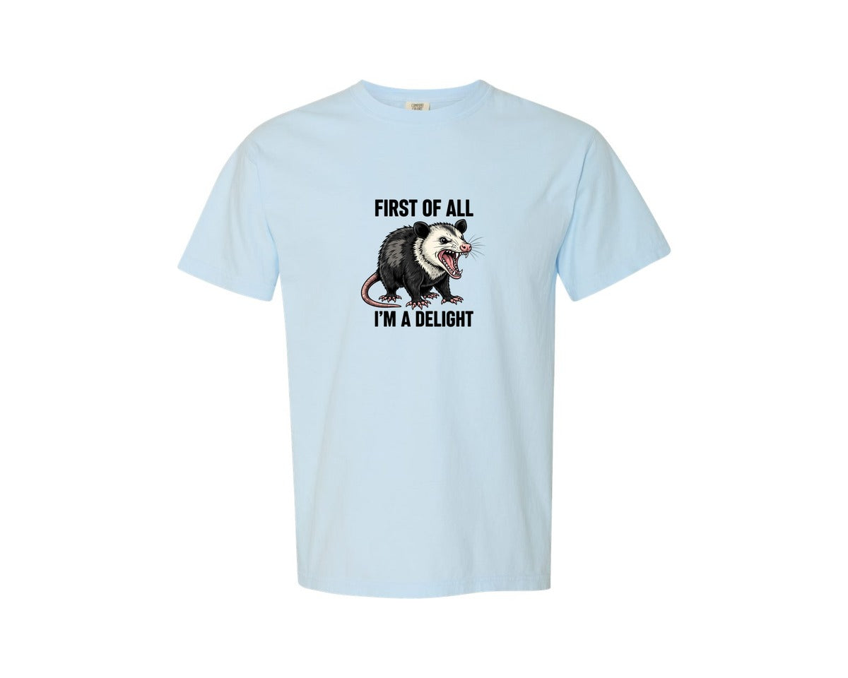 brand:Comfort Colors|color:Chambray|Angry Opossum Graphic T-Shirt