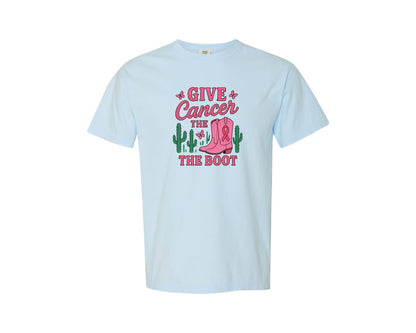 brand:Comfort Colors|color:Chambray|Breast Cancer Awareness Western Boot Graphic T-Shirt