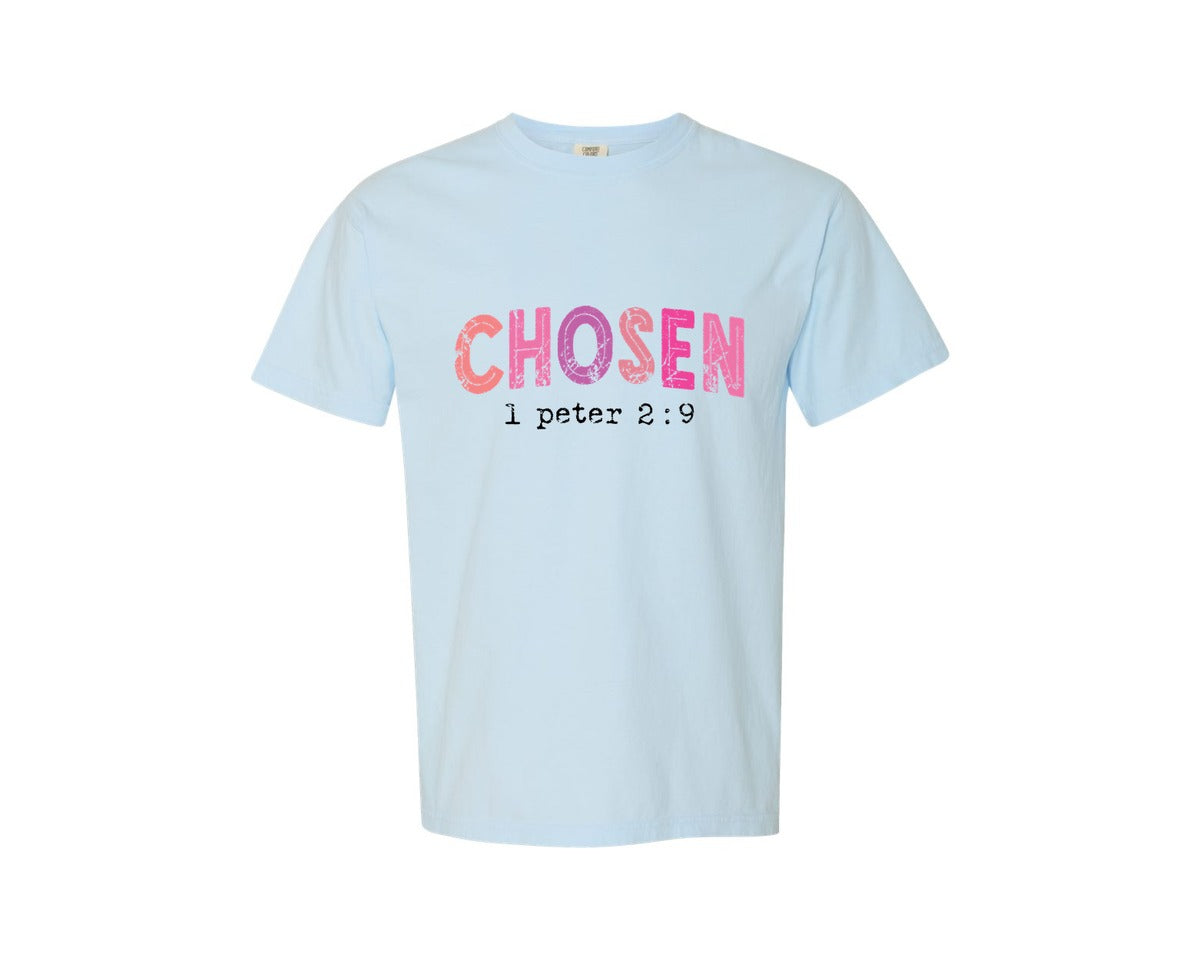 brand:Comfort Colors|color:Chambray|Chosen Bible Verse Graphic T-Shirt