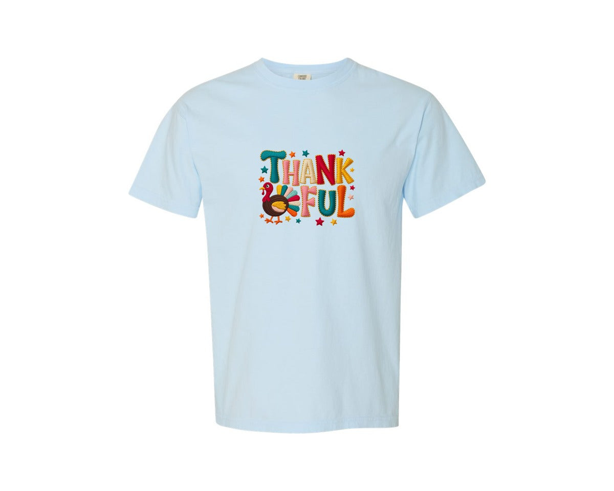 brand:Comfort Colors|color:Chambray|Thanksgiving Faux Yarn Graphic T-Shirt