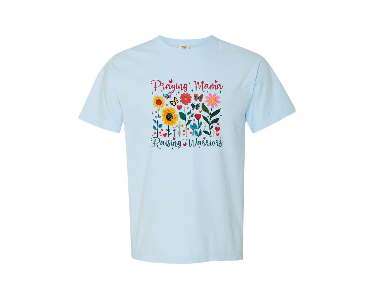brand:Comfort Colors|color:Chambray|Praying Mama Raising Warriors Boho Graphic T-Shirt