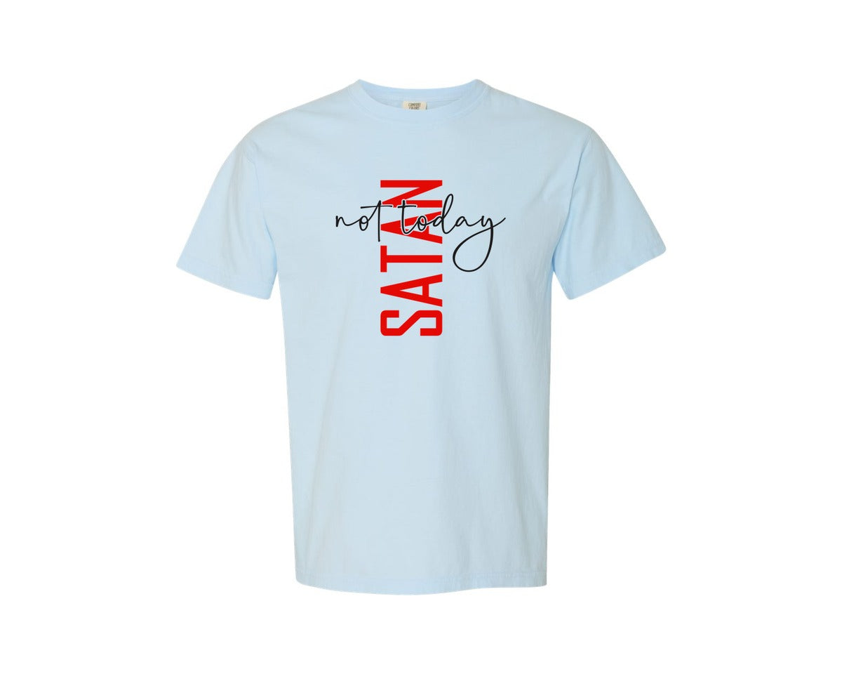 brand:Comfort Colors|color:Chambray|Not Today Satan Shirt Design Graphic T-Shirt