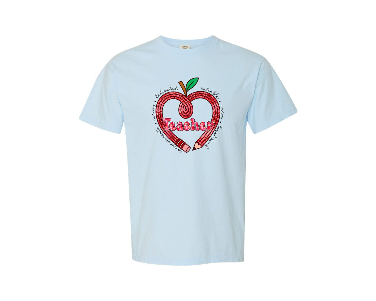 brand:Comfort Colors|color:Chambray|Valentine Teacher 10 Graphic T-Shirt