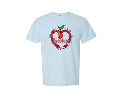 brand:Comfort Colors|color:Chambray|Valentine Teacher 10 Graphic T-Shirt