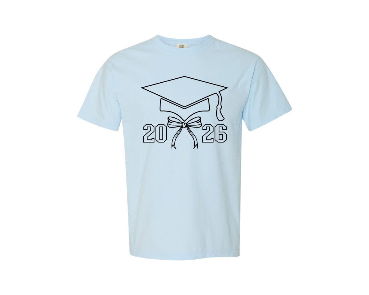 brand:Comfort Colors|color:Chambray|Graduation Cap 2026 Grad Cap With Bow 2 Graphic T-Shirt