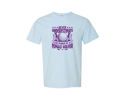 brand:Comfort Colors|color:Chambray|Female Golfer Golf Club T Shirt Design Graphic T-Shirt