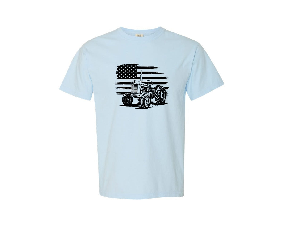 brand:Comfort Colors|color:Chambray|Tractor Flag Vector T Shirt Design Graphic T-Shirt