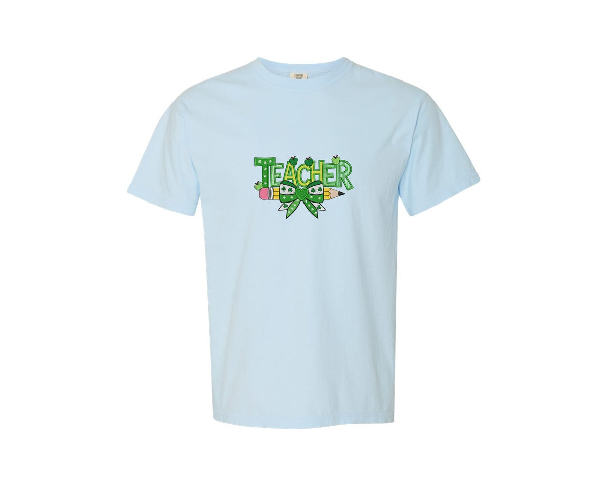 brand:Comfort Colors|color:Chambray|Teacher St Patrick S Day Coquete Bo Graphic T-Shirt