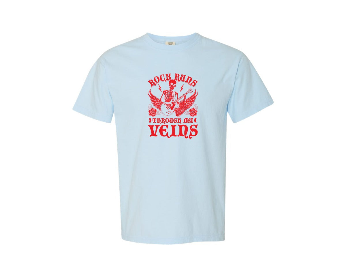 brand:Comfort Colors|color:Chambray|Rock Runs Through My Veins Design Graphic T-Shirt