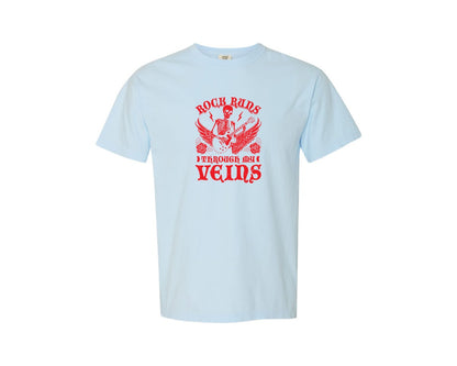 brand:Comfort Colors|color:Chambray|Rock Runs Through My Veins Design Graphic T-Shirt