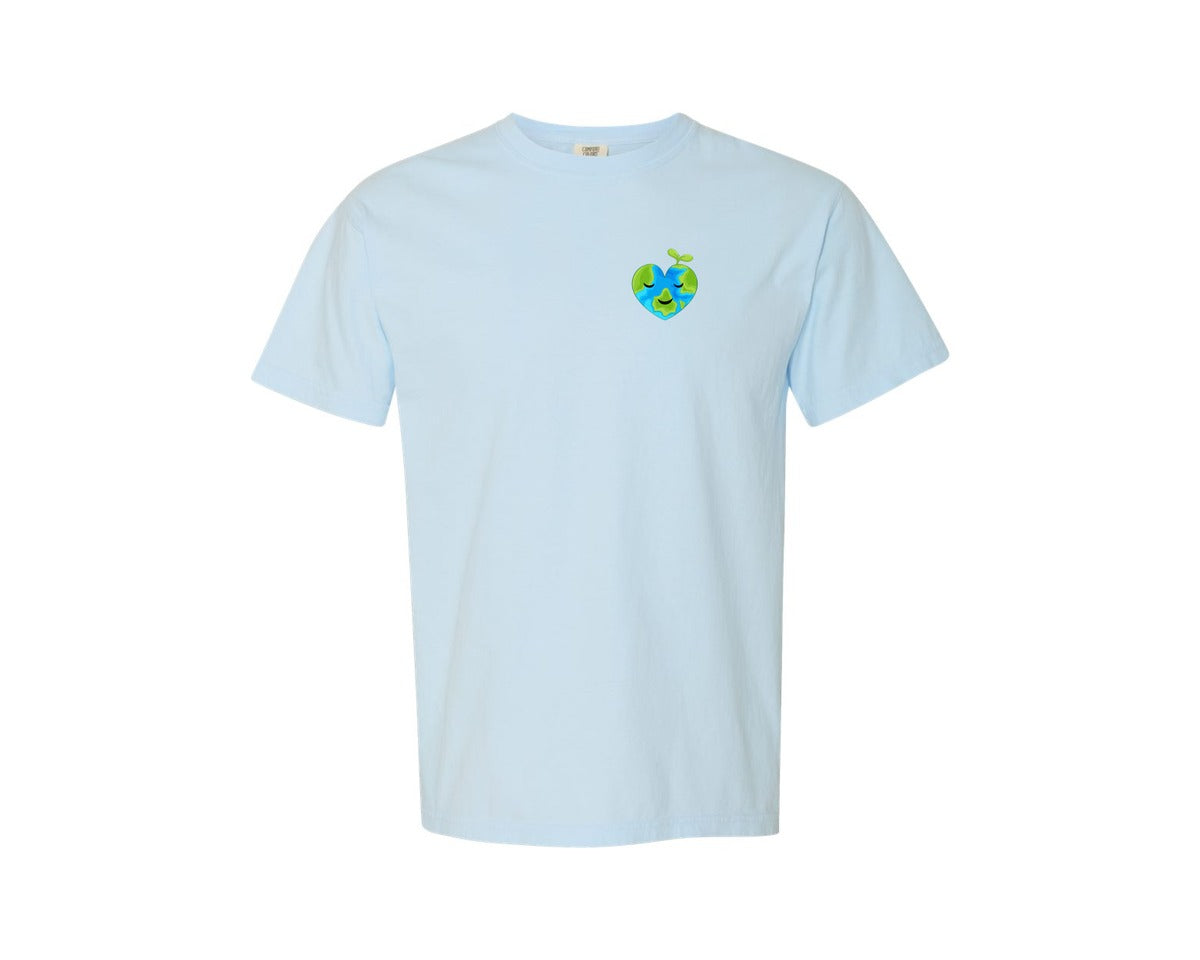 brand:Comfort Colors|color:Chambray|Love Heart Earth Globe Pocket Design Graphic T-Shirt