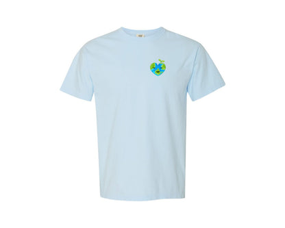brand:Comfort Colors|color:Chambray|Love Heart Earth Globe Pocket Design Graphic T-Shirt