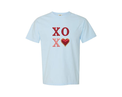 brand:Comfort Colors|color:Chambray|Xo Valentine Satin Embroidery Style Graphic T-Shirt