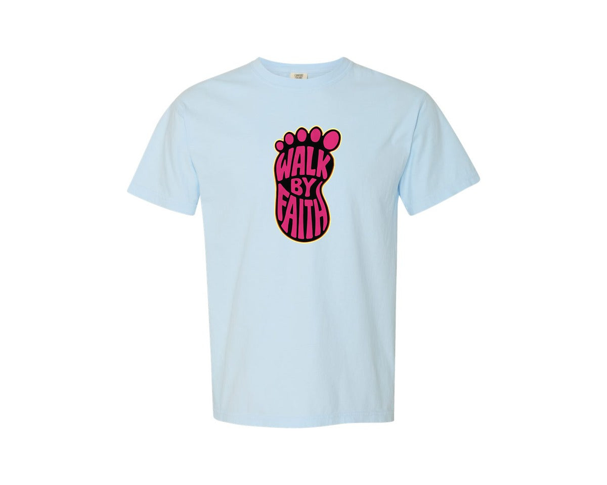 brand:Comfort Colors|color:Chambray|Walk By Faith Christian Graphic T-Shirt