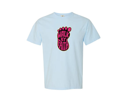 brand:Comfort Colors|color:Chambray|Walk By Faith Christian Graphic T-Shirt