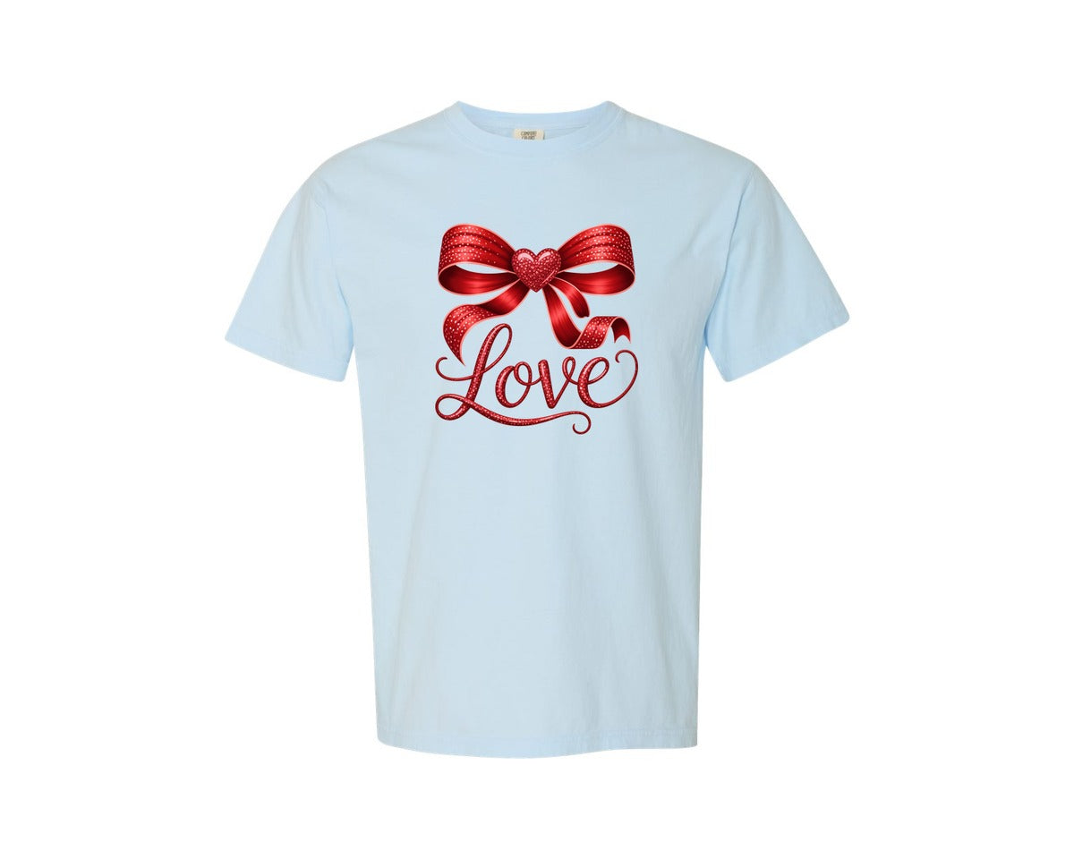 brand:Comfort Colors|color:Chambray|Pink Valentine Coquette Love Love Graphic T-Shirt