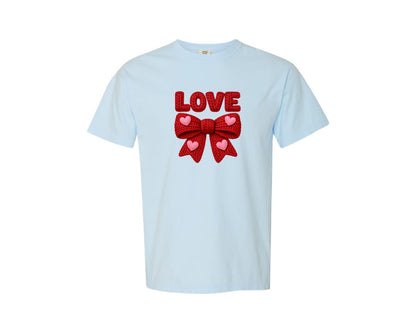 brand:Comfort Colors|color:Chambray|Valentine Love Bow Valentine Graphic T-Shirt